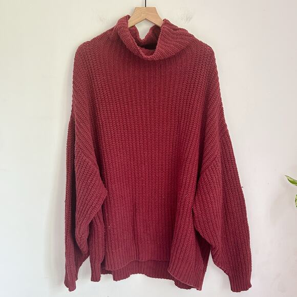 Free People Sweaters - Free People Swim Too Deep Turtle Neck Oversized Knitted Sweater Size L Red